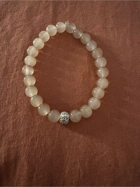 Women's Light Pink Beaded Stretch Bracelet with Accent Bead